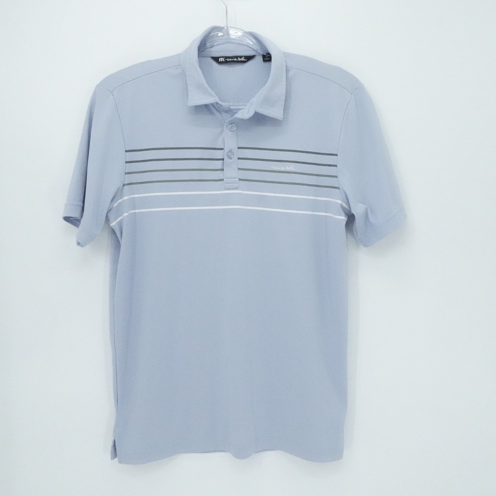 TravisMathew Shirt Mens Medium Blue Striped Polo Performance Golf‎ Casual